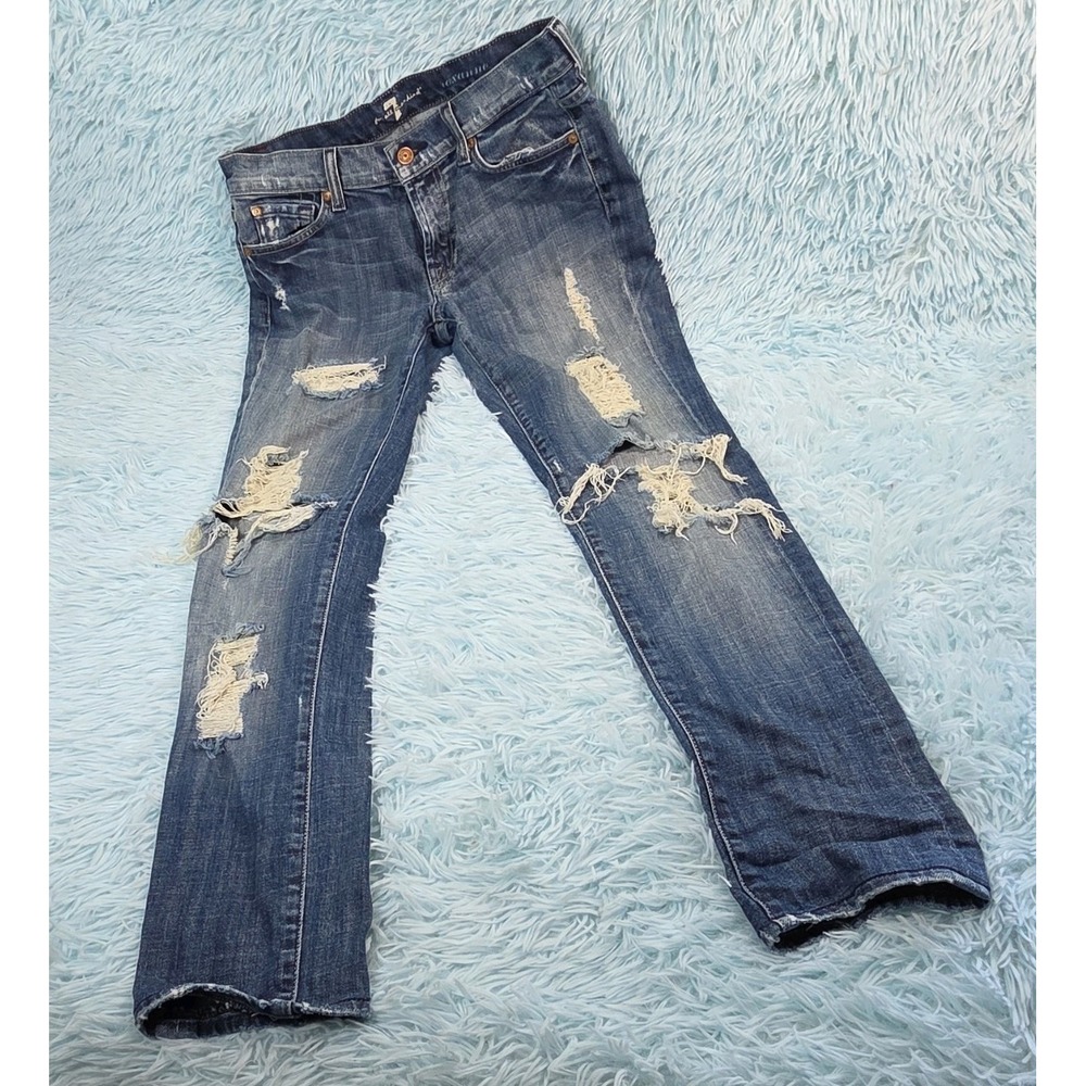 7 For All Mankind Roxanne Skinny Jeans Women's 28 Distressed Stretch Blue